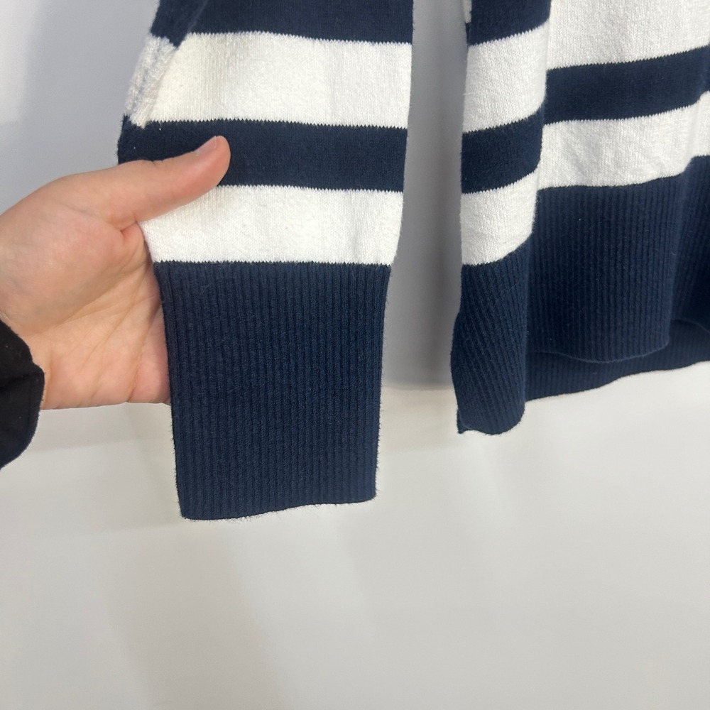 L.L. Bean Striped Cotton Cashmere Polo Sweater Medium Navy White Nautical Preppy - Picture 2 of 9
